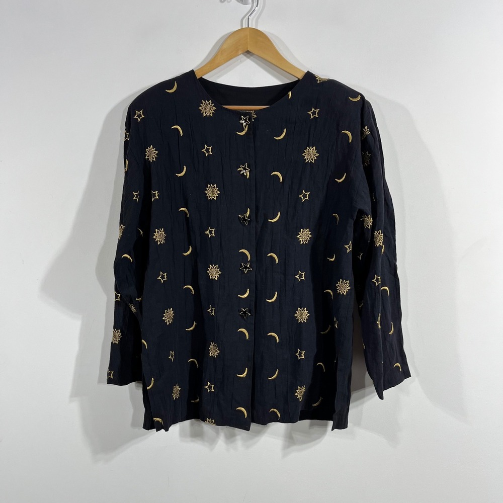 MarkFore&Strike VTG Whimsigoth Celestial Embroidered Cotton Top Sun Star Medium